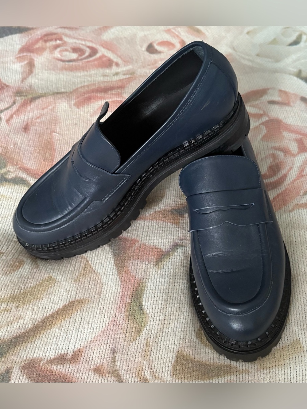 Gravitypope Navy Chunky Loafers With Lug Sole